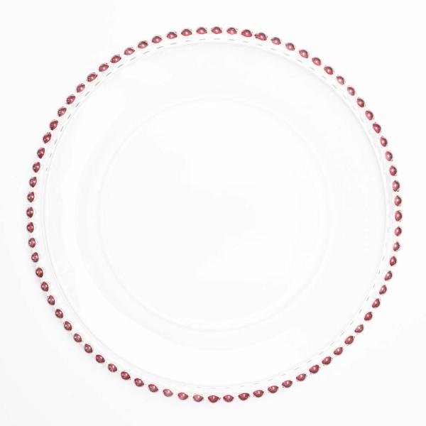 Charger Plates | 13" Red Beaded Glass Charger Plate Set Of 12 Charger Plates Charger Plates