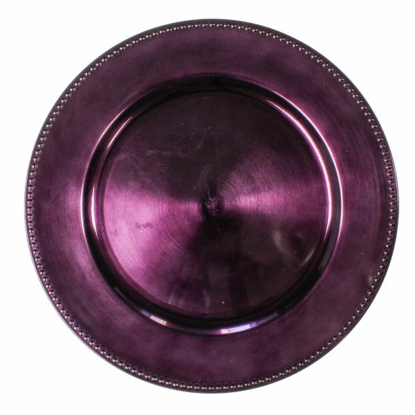 Charger Plates | Beaded Charger Plate 13" Eggplant Set Of 12 Charger Plates Charger Plates