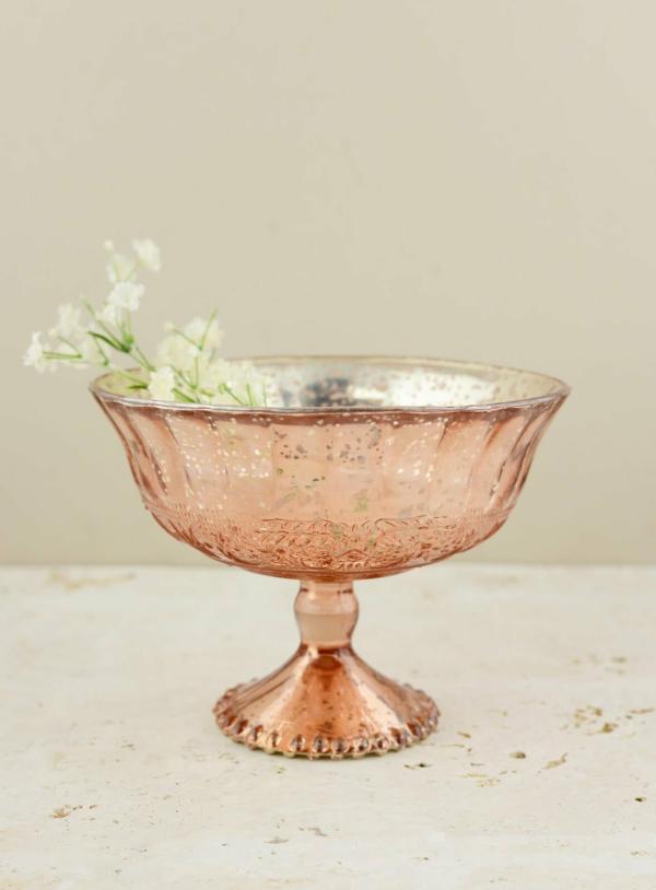 Compote | Mercury Glass Compote Rose Gold 7" X 5.25" Compote Compote