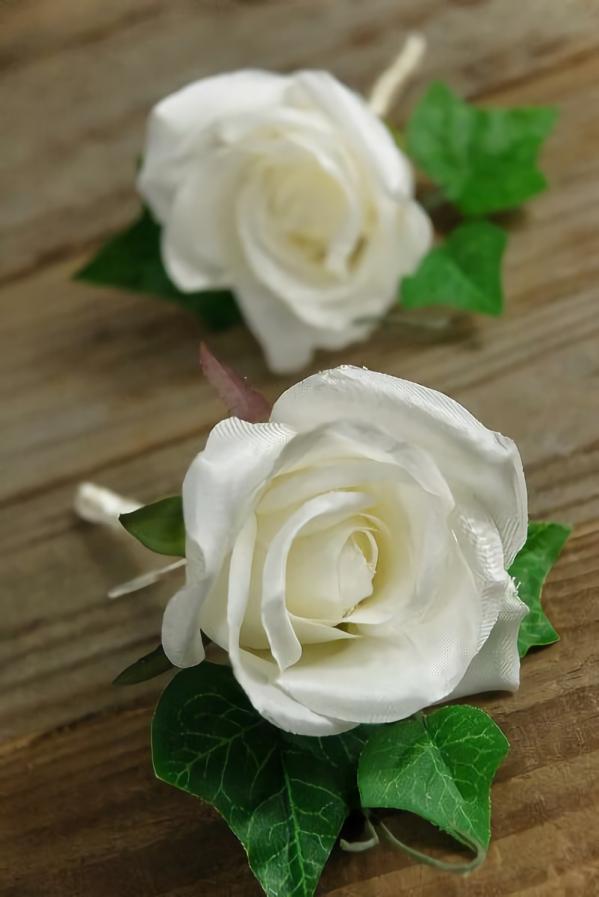 Corsage & Bouttenieres | Silk Rose Boutonnieres White Set Of 2 Corsage & Bouttenieres