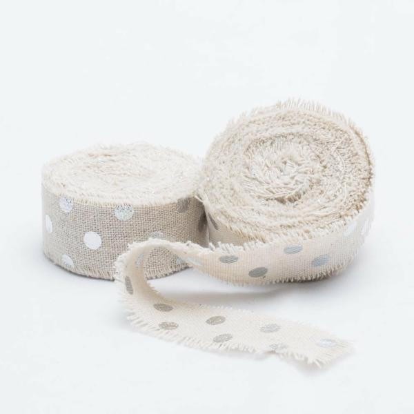 Fabric & Ribbon | Ribbon Linen Fringed Edge 1" X 5 Yards With Silver Dots Set Of 12 Crafts Fabric & Ribbon