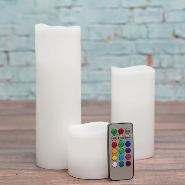 Flameless Candles | Flameless Led Remote Control Wavy Top Pillar Candle White 3"X3", 3"X6", 3"X9" Set Of 18 Candles Flameless Candles