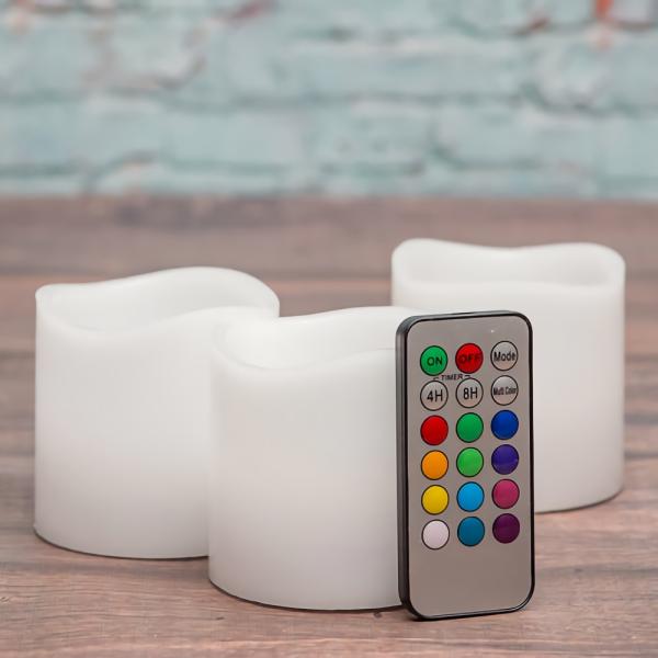 Flameless Candles | Flameless Led Remote Control Wavy Top Pillar Candle White 3"X3" Set Of 24 Candles Flameless Candles