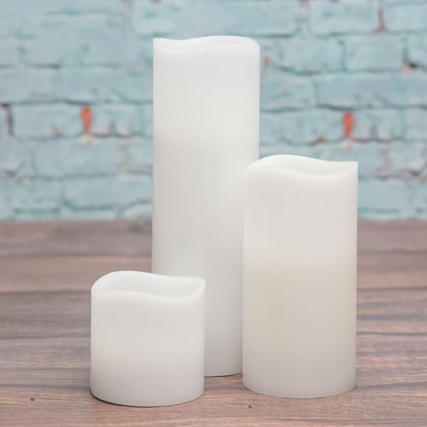 Flameless Candles | Flameless Led Wavy Top Pillar Candles 3"X3", 3"X6" & 3"X9" White Set Of 18 Candles Flameless Candles