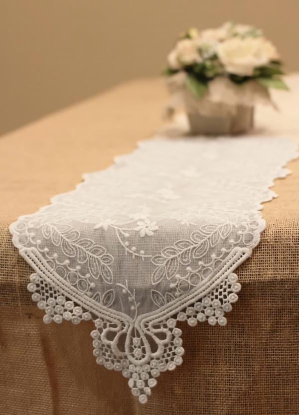 Lace | Embroidered Lace Table Runner & Chair Sash 12" X 74" White Crafts Lace