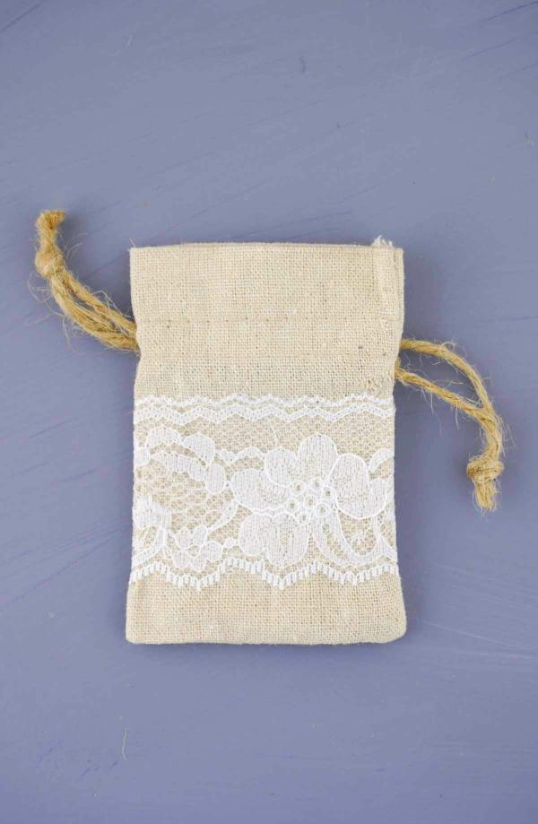 Lace | Linen And Lace Detail Favor Bags 3X4 (Set Of 12) Burlap Burlap