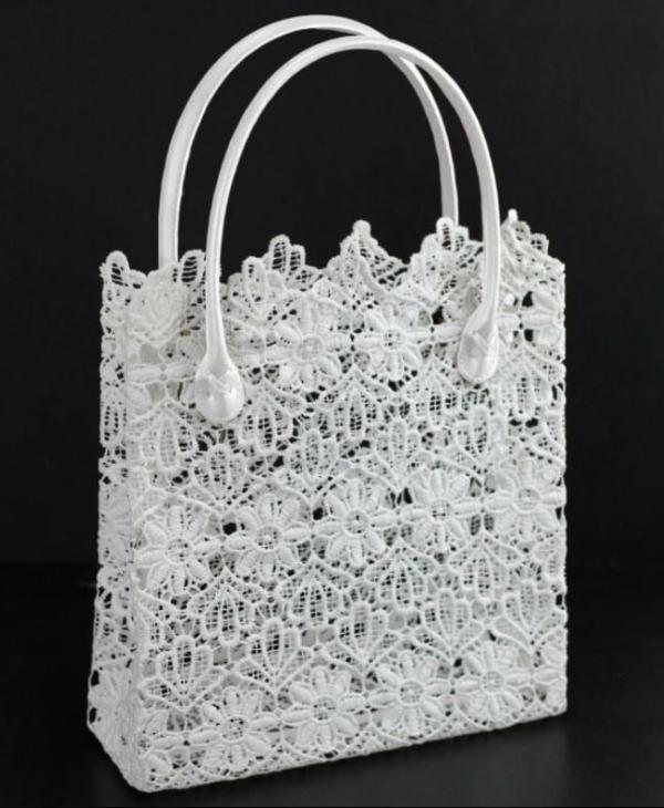 Lace | Stiffened White Lace Tote 17" Crafts Fabric & Ribbon