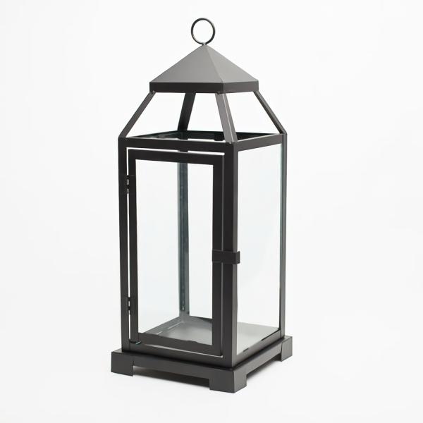 Lanterns | Black Contemporary Metal Lantern With Clear Glasses – Large Garden & Outdoor Lanterns