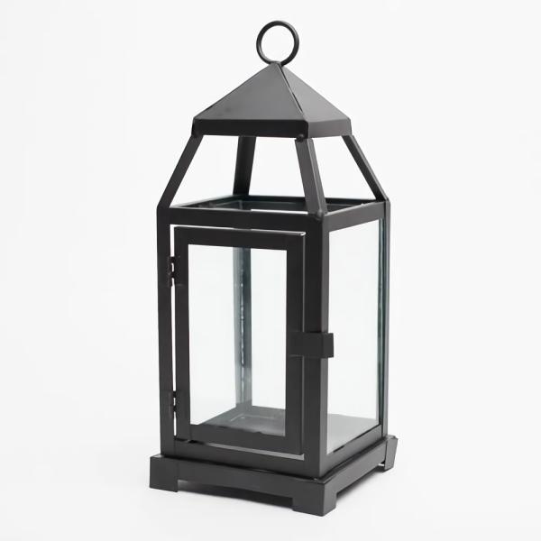 Lanterns | Black Contemporary Metal Lantern With Clear Glasses – Small Lanterns