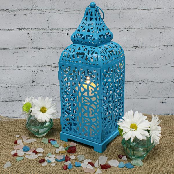 Lanterns | Blue Moroccan Temple Metal Lantern Garden & Outdoor Lanterns