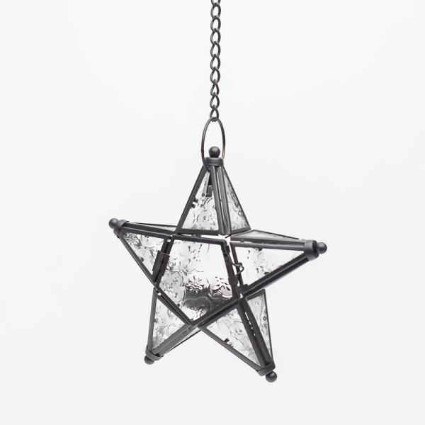 Lanterns | Hanging Star Metal Tealight Lantern With Clear Embossed Glass Garden & Outdoor Lanterns