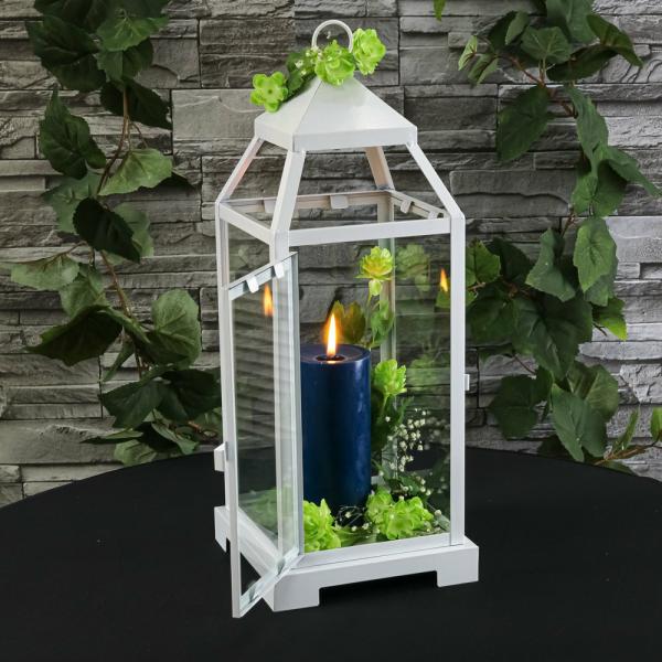 Lanterns | White Contemporary Metal Lantern With Clear Glasses – Large Garden & Outdoor Lanterns