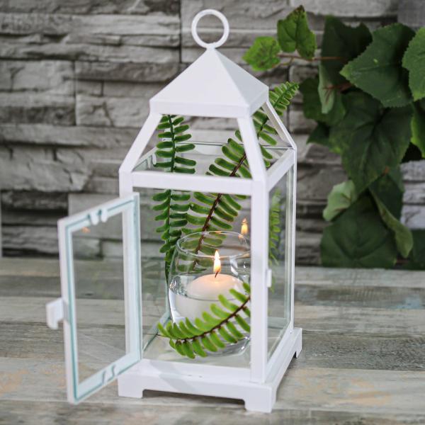 Lanterns | White Contemporary Metal Lantern With Clear Glasses – Small Garden & Outdoor Lanterns