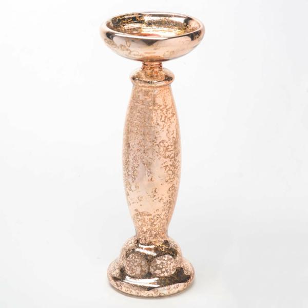 Mercury Candle Holders | 11.25" Unique Rose Gold Mercury Glass Pillar Candle Holder Candle Holders Mercury Candle Holders