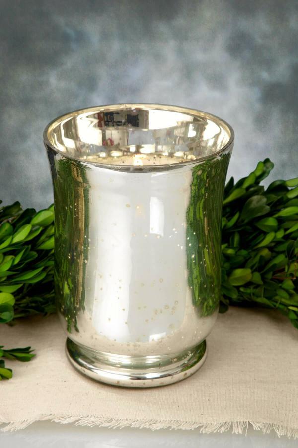 Mercury Candle Holders | Silver Mercury Glass Hurricane Vase & Candle Holder 6" Candle Holders Mercury Candle Holders