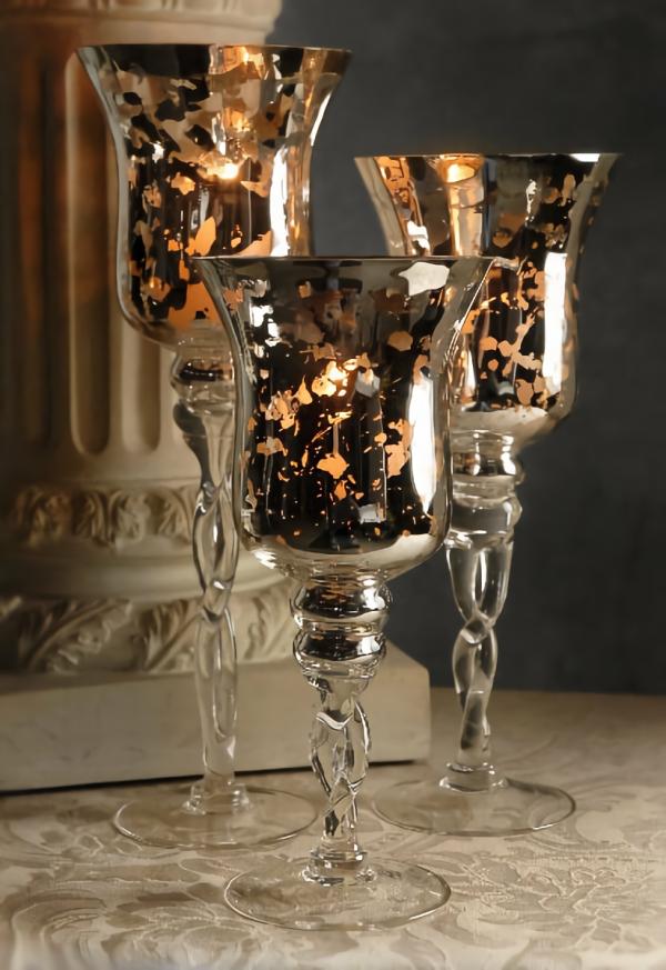 Mercury Candle Holders | Silver Mercury Glass Pedestal Candle Holders With Twisted Stems Set Of 3 Candle Holders Mercury Candle Holders