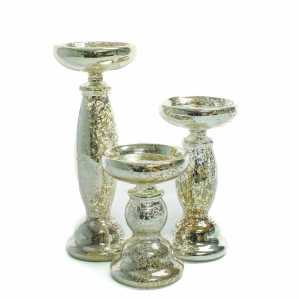 Mercury Candle Holders | Unique Mercury Glass Pillar Candle Holder Set Of 3 Candle Holders Mercury Candle Holders