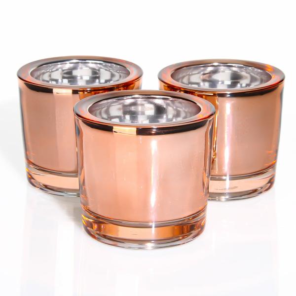 Metallic Candle Holders | Chunky Votive Holder Rose Gold Mirrored Set Of 48 Candle Holders Metallic Candle Holders