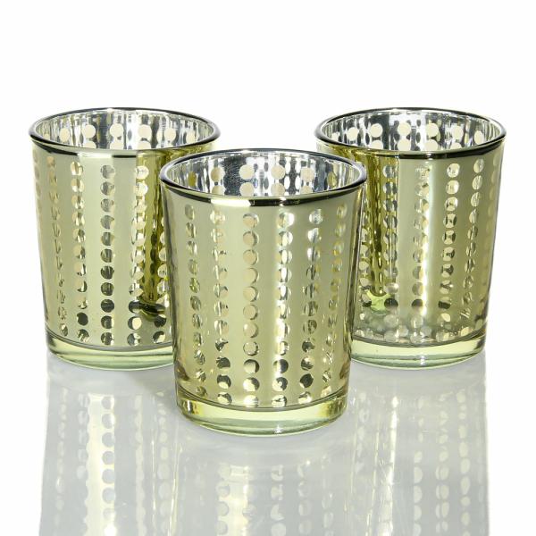 Metallic Candle Holders | Gold Dotted Glass Holder – Small Set Of 12 Candle Holders Metallic Candle Holders