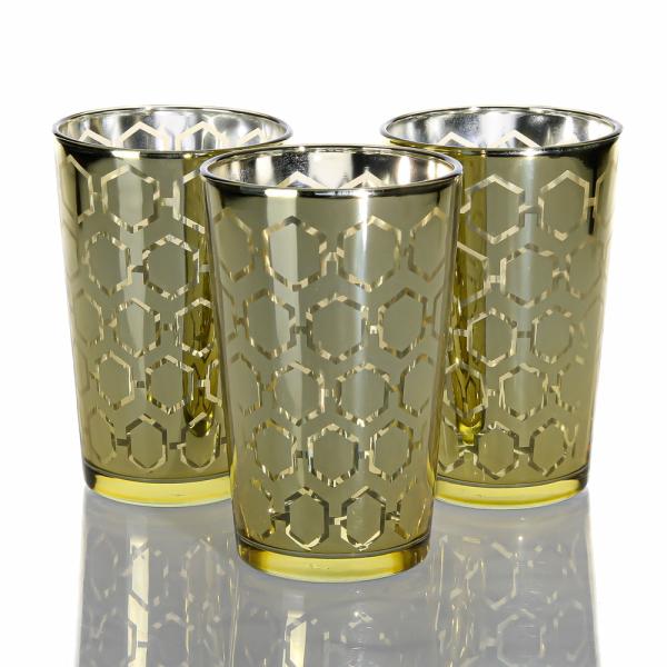 Metallic Candle Holders | Gold Hexagonal Glass Holder – Large Set Of 48 Candle Holders Metallic Candle Holders