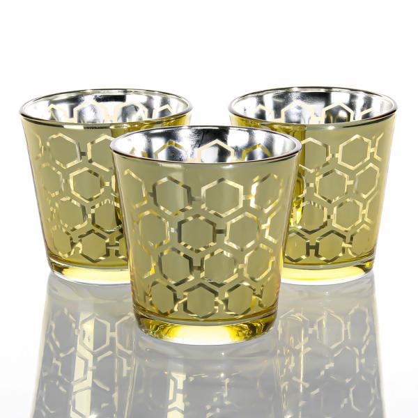 Metallic Candle Holders | Gold Hexagonal Glass Holder – Medium Set Of 48 Candle Holders Metallic Candle Holders