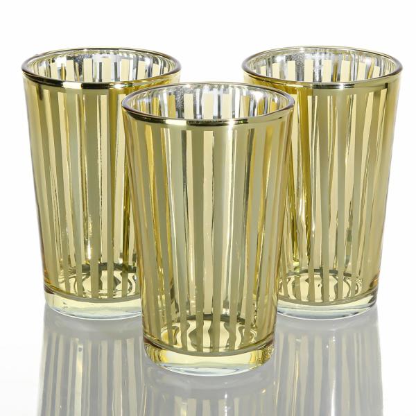 Metallic Candle Holders | Gold Stripe Glass Holder – Large Set Of 6 Candle Holders Metallic Candle Holders