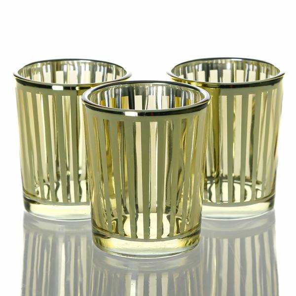 Metallic Candle Holders | Gold Stripe Glass Holder – Small Set Of 72 Candle Holders Metallic Candle Holders