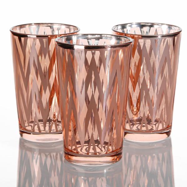 Metallic Candle Holders | Rose Gold Chevron Glass Holder – Large Set Of 48 Candle Holders Metallic Candle Holders