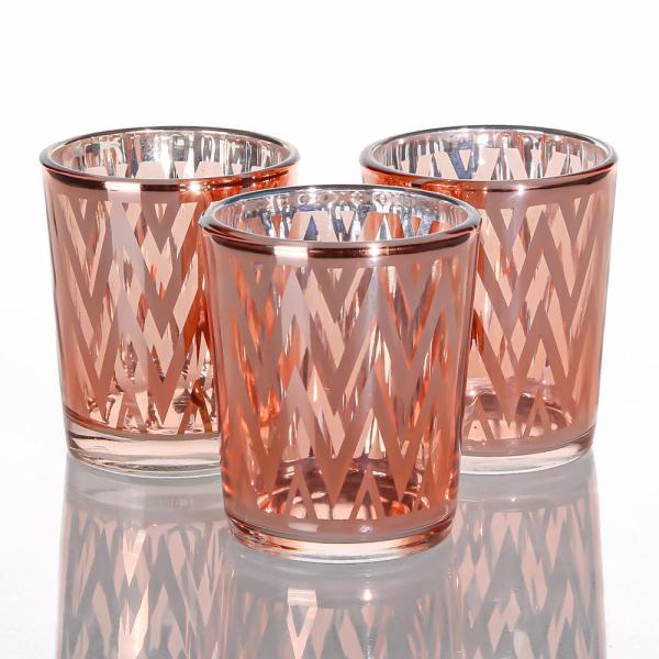 Metallic Candle Holders | Rose Gold Chevron Glass Holder – Small Set Of 12 Candle Holders Metallic Candle Holders