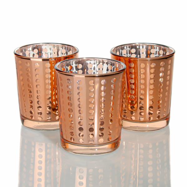 Metallic Candle Holders | Rose Gold Dotted Glass Holder – Small Set Of 12 Candle Holders Metallic Candle Holders