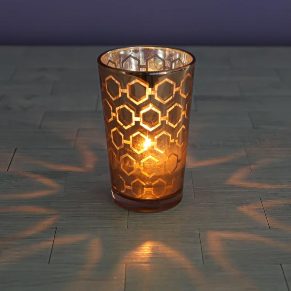 Metallic Candle Holders | Rose Gold Hexagonal Glass Holder – Large Set Of 48 Candle Holders Metallic Candle Holders