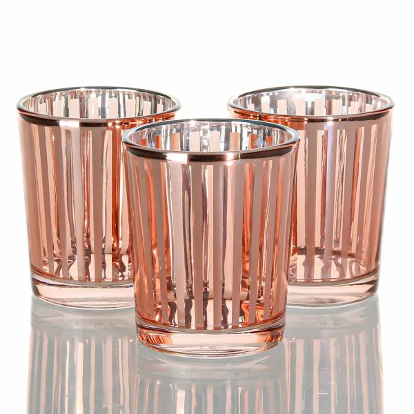 Metallic Candle Holders | Rose Gold Stripe Glass Holder – Small Set Of 12 Candle Holders Metallic Candle Holders