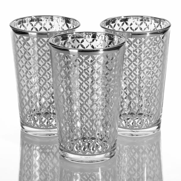 Metallic Candle Holders | Silver Lattice Glass Holder – Large Set Of 12 Candle Holders Metallic Candle Holders