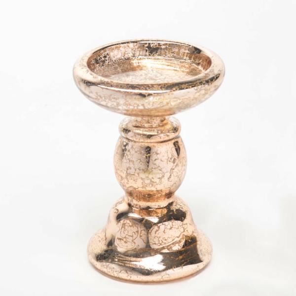 Pillar Candle Holders | 6.5" Unique Rose Gold Mercury Glass Pillar Candle Holder Candle Holders Mercury Candle Holders