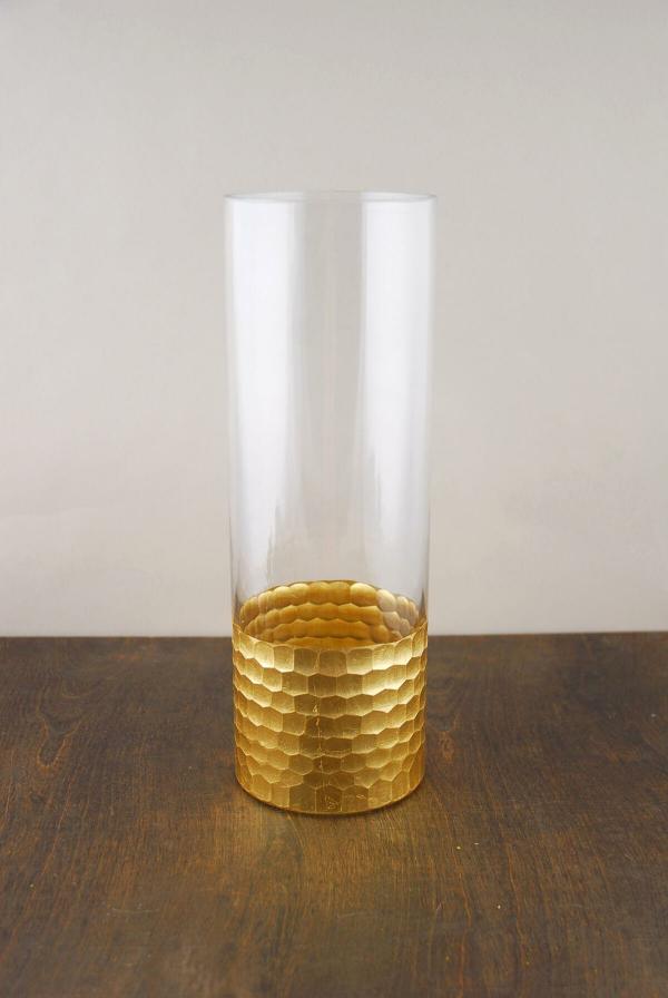 Pillar Candle Holders | Gold Honeycomb Cylinder Vase 4"X12" Candle Holders Pillar Candle Holders