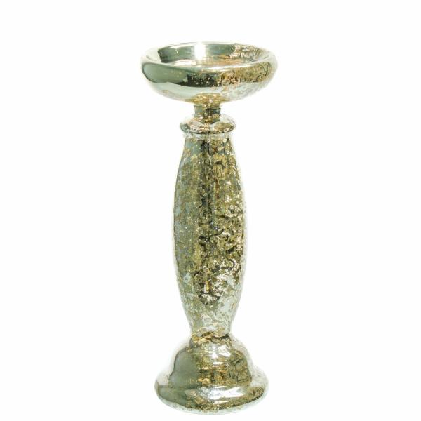 Pillar Candle Holders | Unique Mercury Glass Pillar Candle Holder 11.25" Candle Holders Mercury Candle Holders