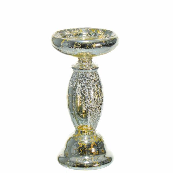 Pillar Candle Holders | Unique Mercury Glass Pillar Candle Holder 8.5" Candle Holders Mercury Candle Holders