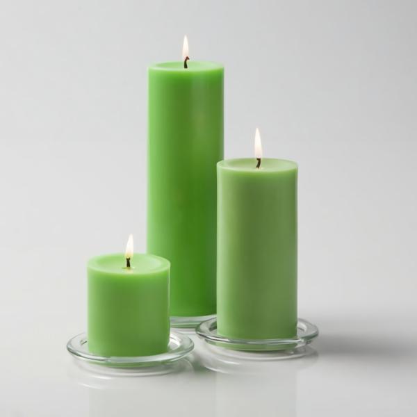 Pillar Candles | Pillar Candles 3"X3", 3"X6" & 3"X9" Green Set Of 12 Candles Pillar Candles