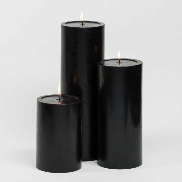 Pillar Candles | Pillar Candles 4"X6", 4"X9" & 4"X12" Black Set Of 3 Candles Pillar Candles