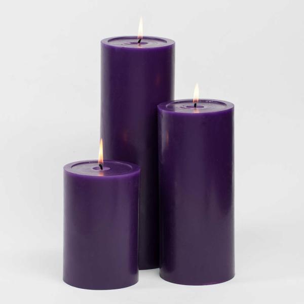 Pillar Candles | Pillar Candles 4"X6", 4"X9" & 4"X12" Purple Set Of 3 Candles Pillar Candles