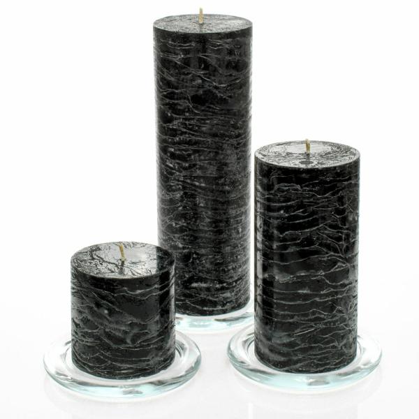 Pillar Candles | Rustic Pillar Candle 3"X3", 3"X6" & 3"X9" Black Set Of 36 Candles Pillar Candles