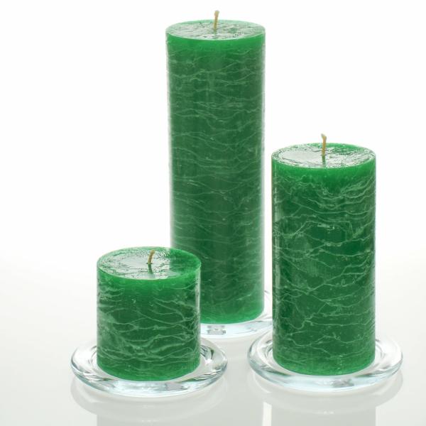 Pillar Candles | Rustic Pillar Candle 3"X3", 3"X6" & 3"X9" Dark Green Set Of 3 Candles Pillar Candles