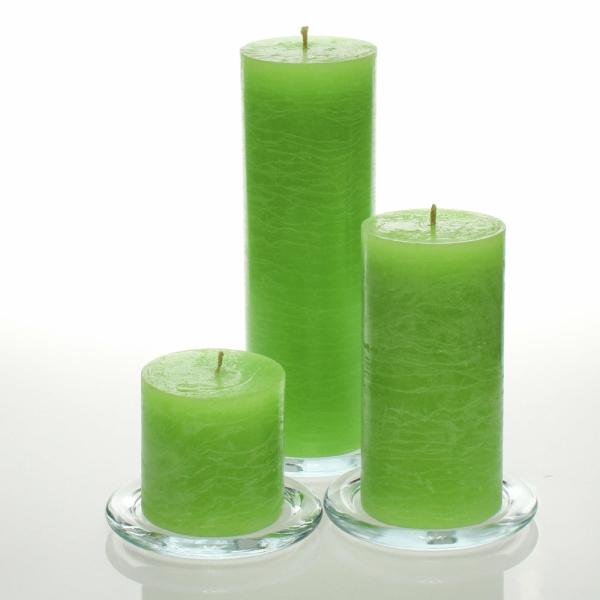 Pillar Candles | Rustic Pillar Candle 3"X3", 3"X6" & 3"X9" Green Set Of 3 Candles Pillar Candles