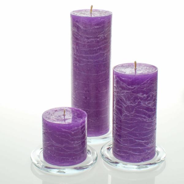 Pillar Candles | Rustic Pillar Candle 3"X3", 3"X6" & 3"X9" Lavender Set Of 3 Candles Pillar Candles