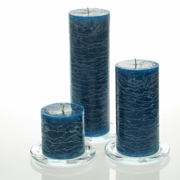 Pillar Candles | Rustic Pillar Candle 3"X3", 3"X6" & 3"X9" Navy Blue Set Of 3 Candles Pillar Candles