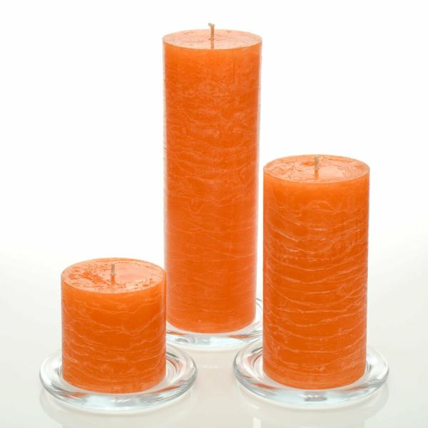 Pillar Candles | Rustic Pillar Candle 3"X3", 3"X6" & 3"X9" Orange Set Of 36 Candles Pillar Candles