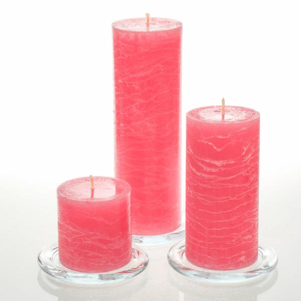 Pillar Candles | Rustic Pillar Candle 3"X3", 3"X6" & 3"X9" Pink Set Of 3 Candles Pillar Candles