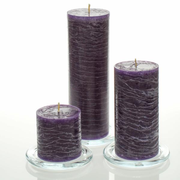 Pillar Candles | Rustic Pillar Candle 3"X3", 3"X6" & 3"X9" Purple Set Of 3 Candles Pillar Candles