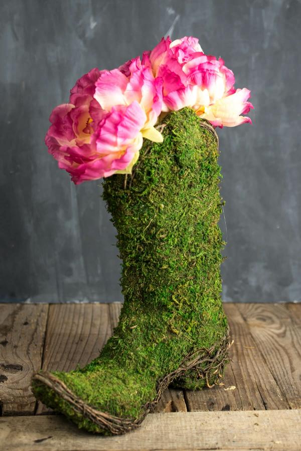 Pots & Planters | Natural Preserved Moss Cowboy Boot Topiary Pot Naturals & Florals Pots & Planters