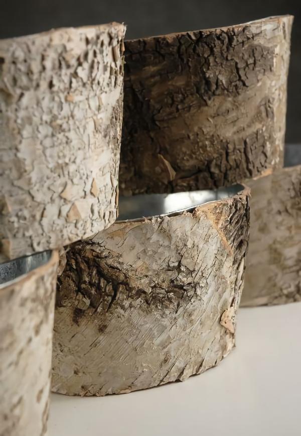 Pots & Planters | Natural Birch Bark Covered Zinc Planter Pot 6" X 3" Naturals & Florals Pots & Planters